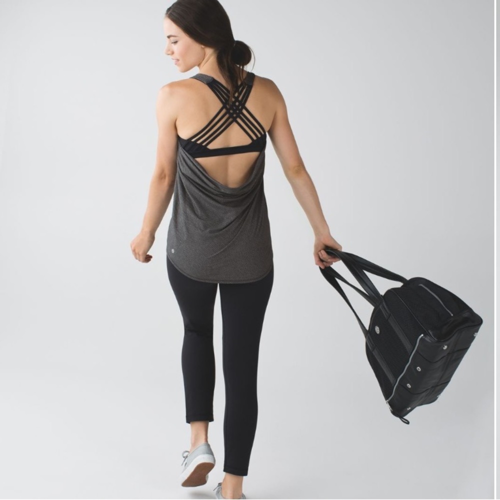 Lululemon Wild Strappy Tank Top Heather Black Gray Coral Size 2